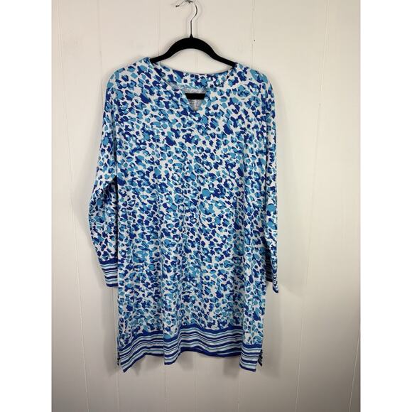 Coolibar Womens Oceanside Midi Dress XL Shift UPF 50+ Blue Geometric Print - Picture 1 of 8